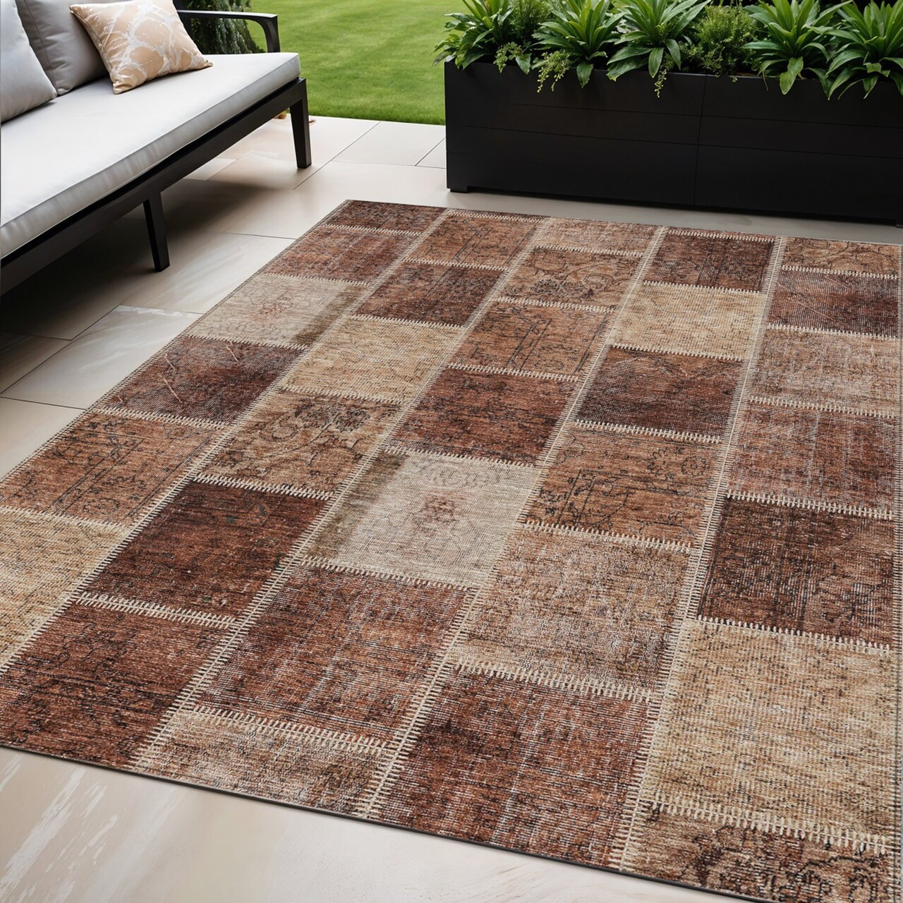 Edge Collections - 5' x 8' - Brown - Washable Patchwork Area Rug for Indoor and Outdoor Use - 1 Piece